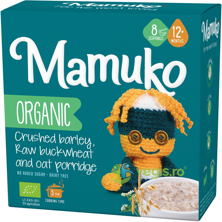 Porridge din 3 Cereale (Fulgi de Ovaz, Hrisca si Orz) 12+ Luni Ecologic/Bio 200g