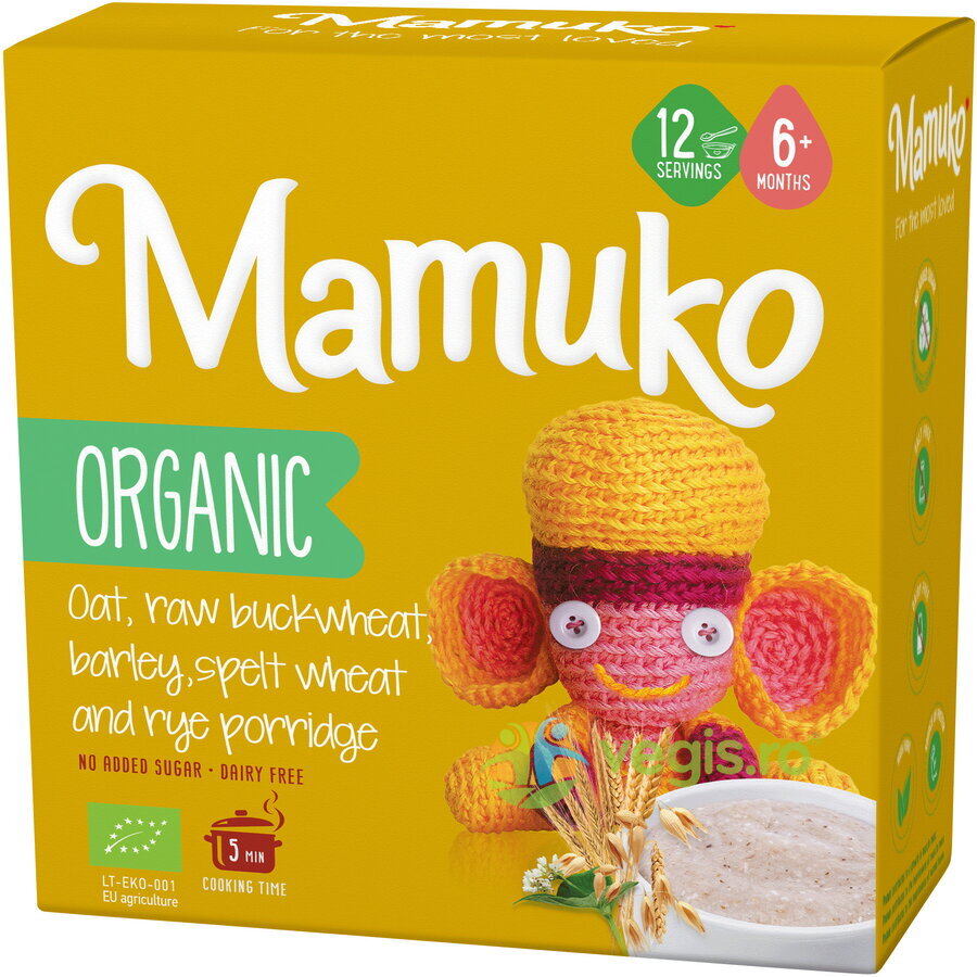 Porridge din 5 Cereale (Ovaz, Hrisca, Orz, Spelta si Secara 6+ Luni Ecologic/Bio 200g