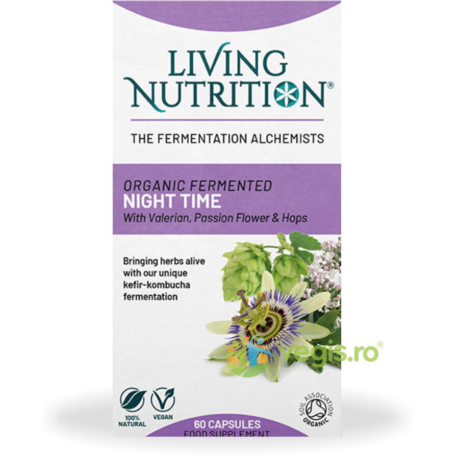 Fermented Night Time cu Valeriana, Floarea Pasiunii si Hamei 500mg 60cps