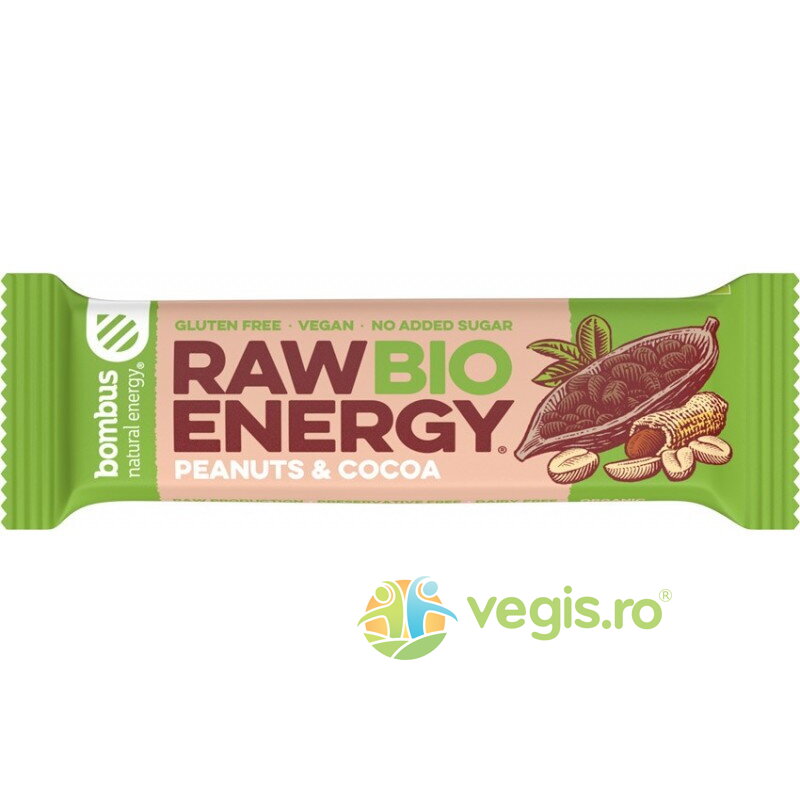 Baton Energizant Raw Energy cu Arahide si Cacao 50g