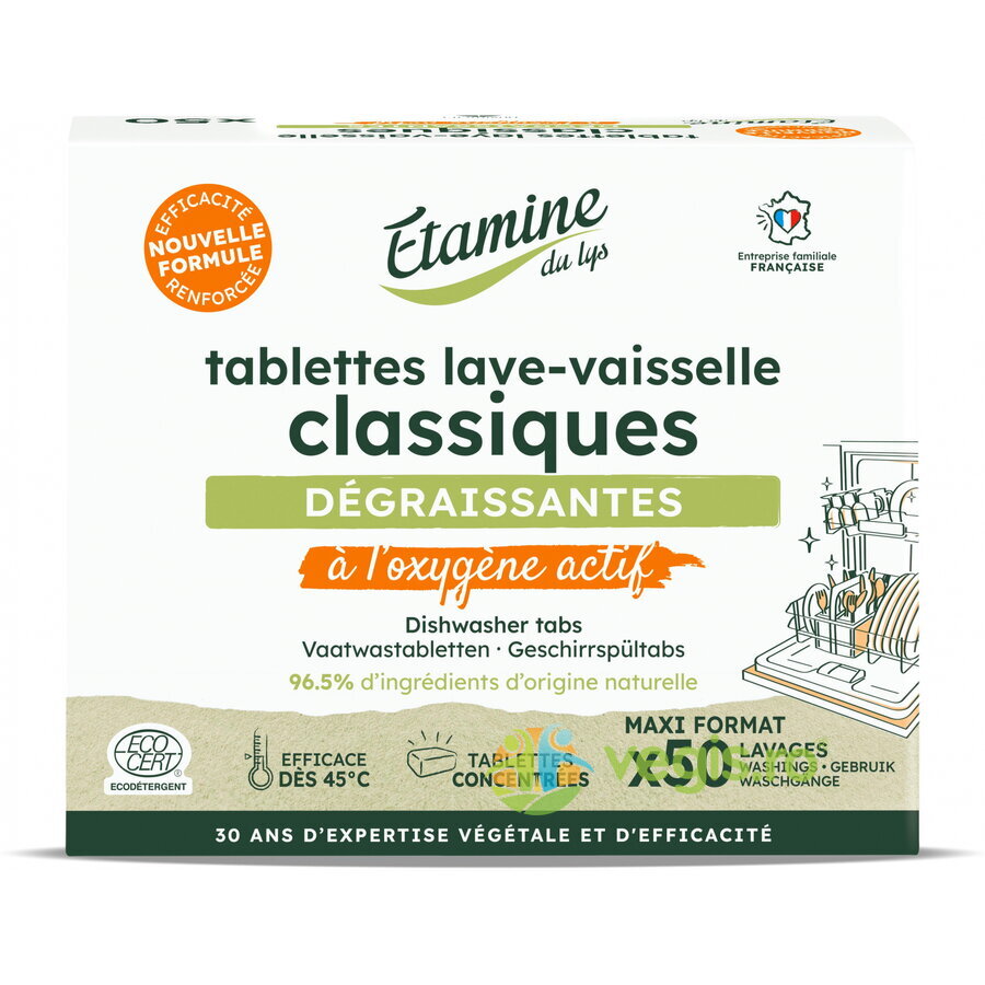 Tablete Clasice Eco pentru Masina de Spalat Vase cu Oxigen Activ fara Parfum 50buc