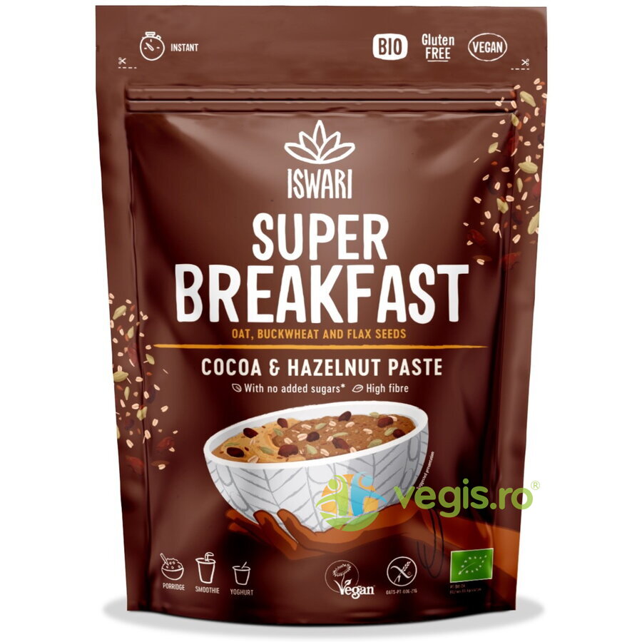 Mic Dejun cu Ovaz, Cacao si Crema de Alune de Padure fara Zahar Ecologic/Bio 360g