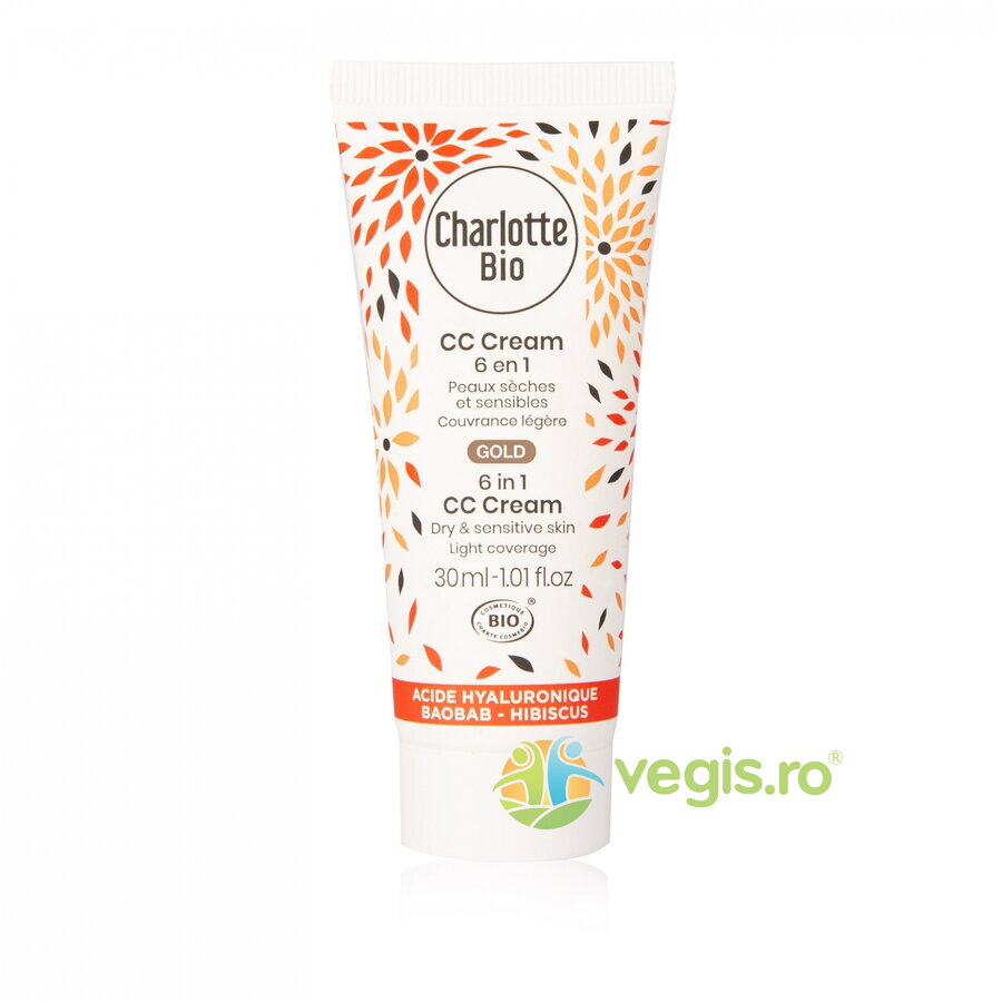 CC Cream 6in1 Gold pentru Piele Uscata si Sensibila cu Acid Hialuronic si Baobab Bio 30ml