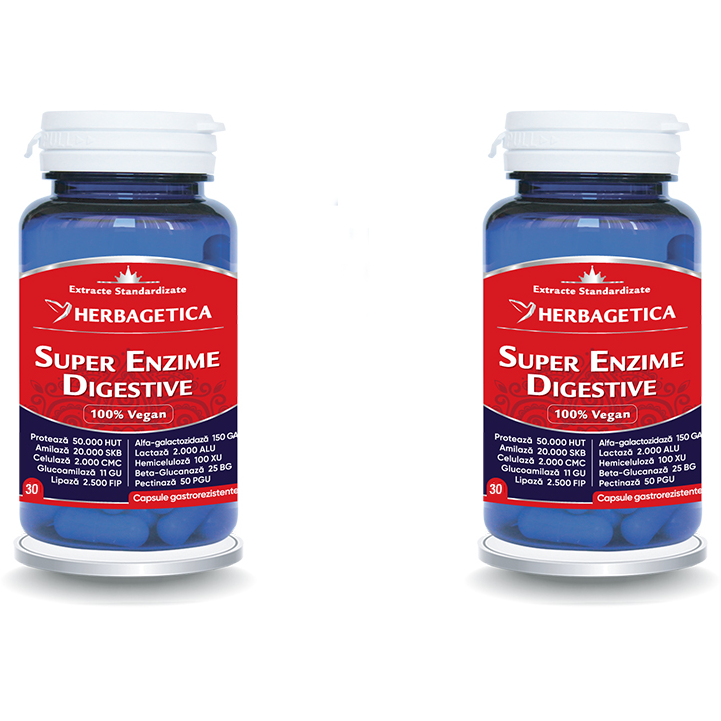 Pachet Super Enzime Digestive 30cps + 30cps (50% reducere la al doilea produs)