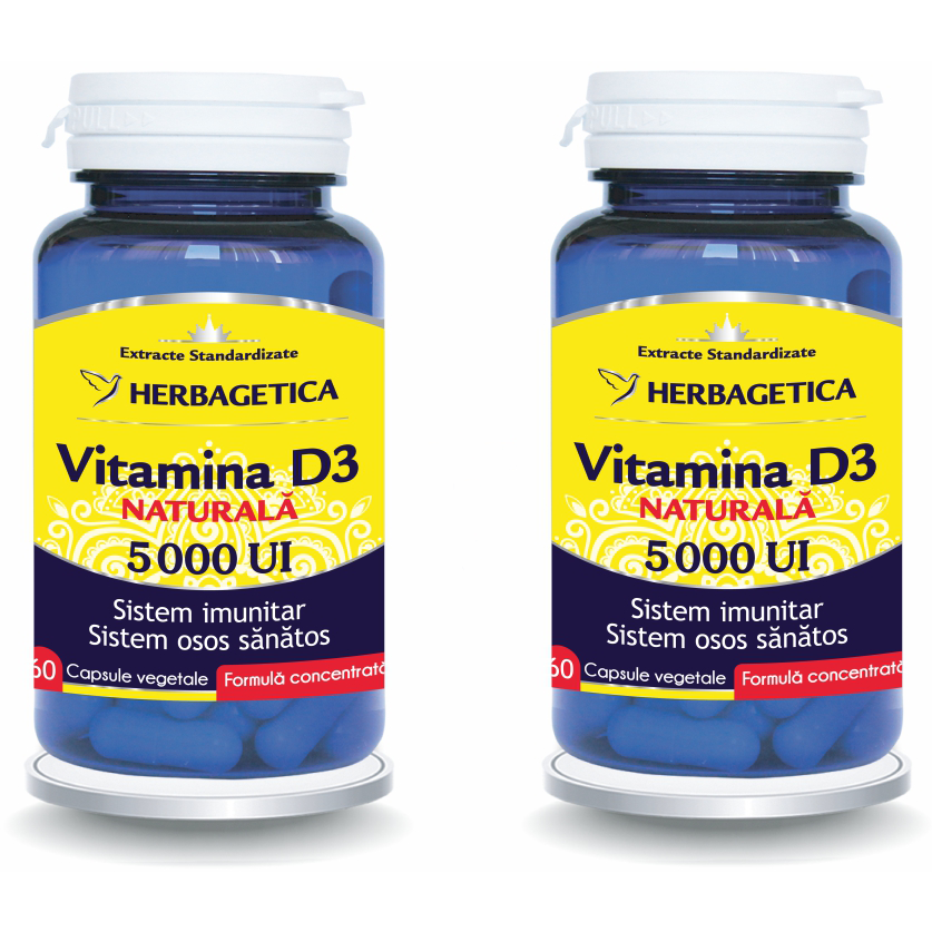 Pachet Vitamina D3 Naturala 5000UI 60cps + 60cps (50% reducere la al doilea produs)