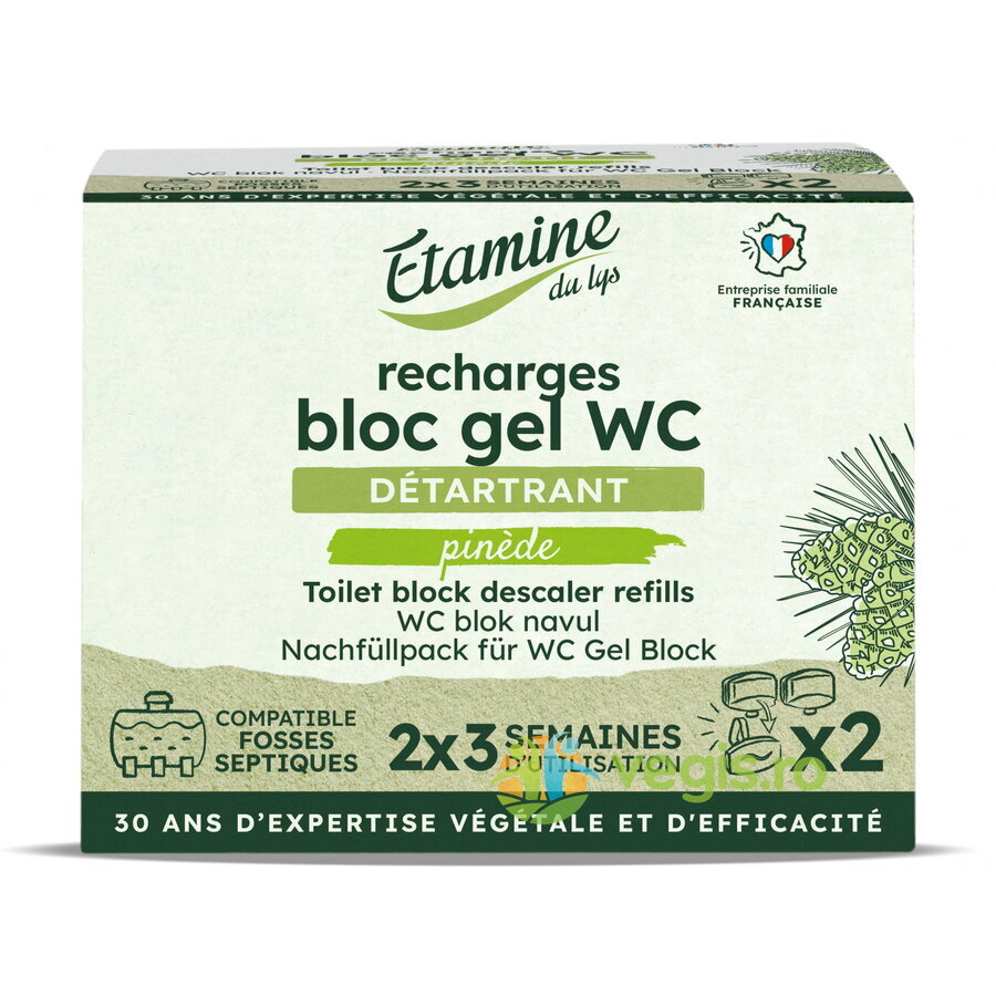 Rezerva 2 Pastile Gel pentru Curatare si Detartrare Toaleta cu Parfum de Pin si Eucalipt 100ml