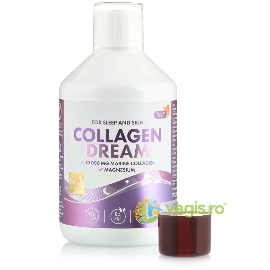 Collagen Dream - Colagen Marin Lichid Hidrolizat 10000 mg pentru Relaxare, Somn Odihnitor si Frumusete + Magneziu 150mg + Triptofan 500mg + Herbal Blend Relax 500ml