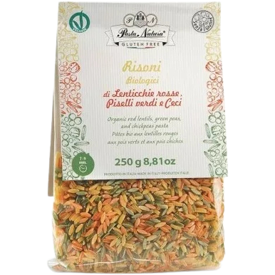 Paste Risoni Tricolore cu Mazare, Linte si Naut Ecologice/Bio 250g