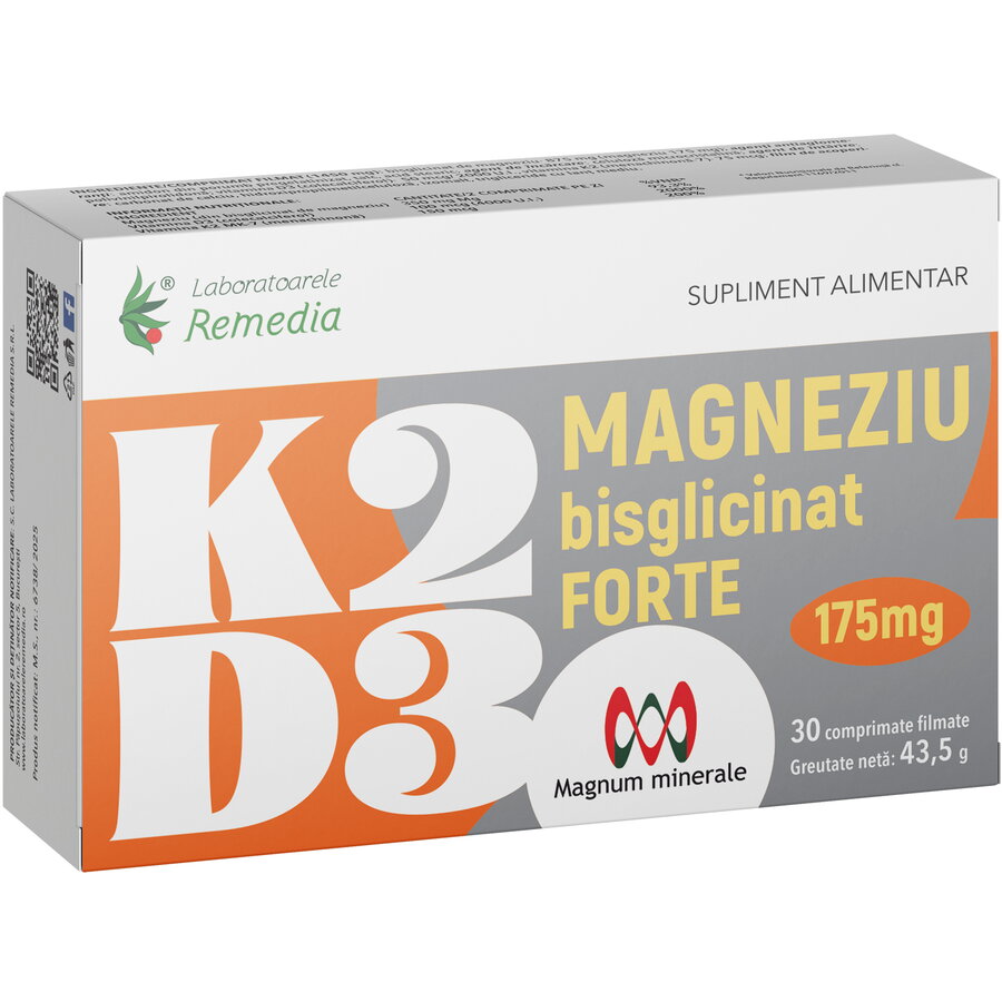K2+D3+Magneziu Bisglicinat Forte 175mg   30cpr