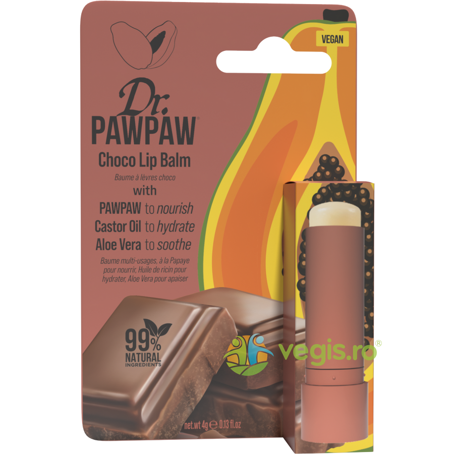 Balsam pentru Buze cu Ulei de Ricin si Aloe Vera cu Aroma de Ciocolata si Pawpaw 4g