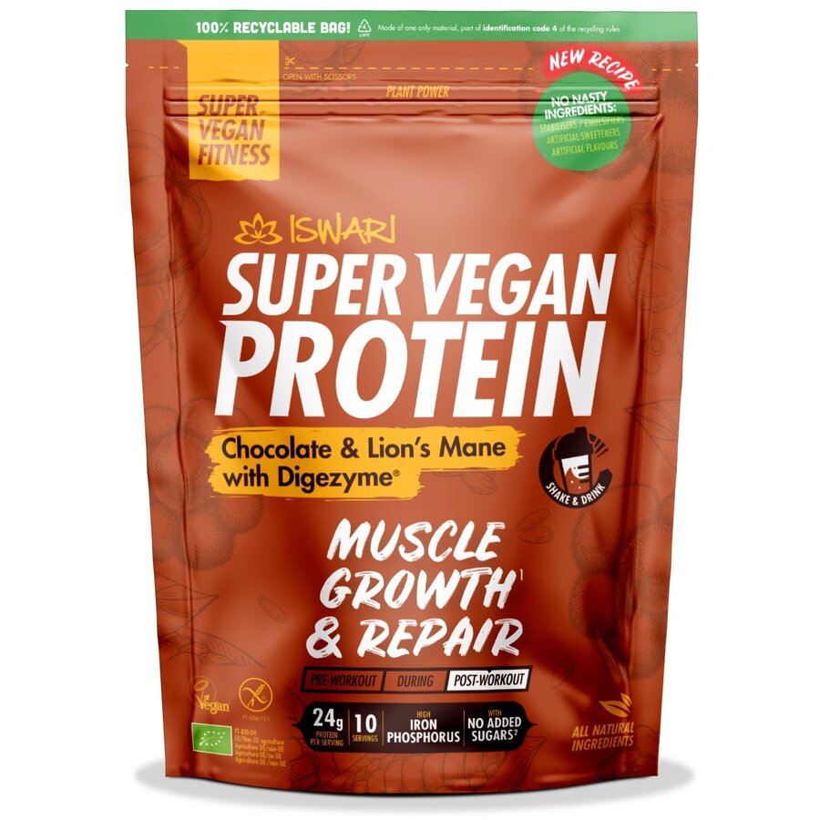 Proteina dupa Efort cu Ciocolata si Coama de Leu cu DigeZyme fara Gluten Ecologica/Bio 400g