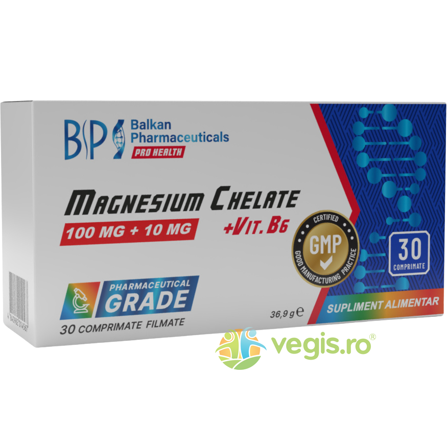 Magnesium Chelat 100mg + Vitamina B6 10mg 30cpr