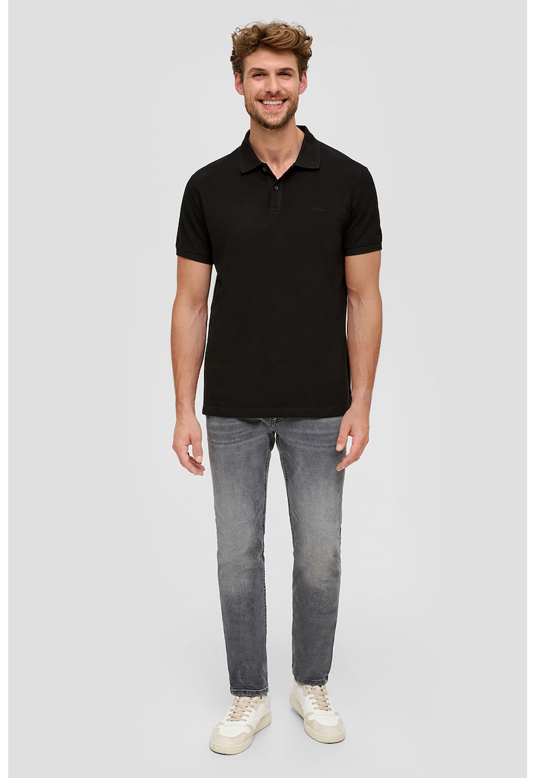 - Tricou polo din bumbac pique - Negru/Gri