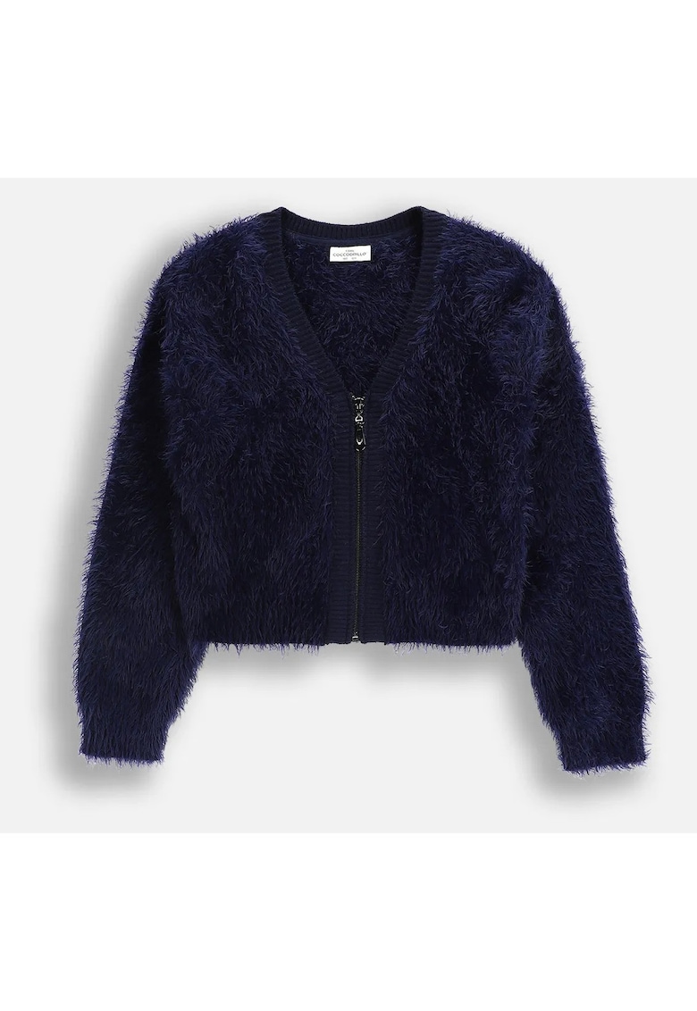 Cardigan pufos cu fermoar -