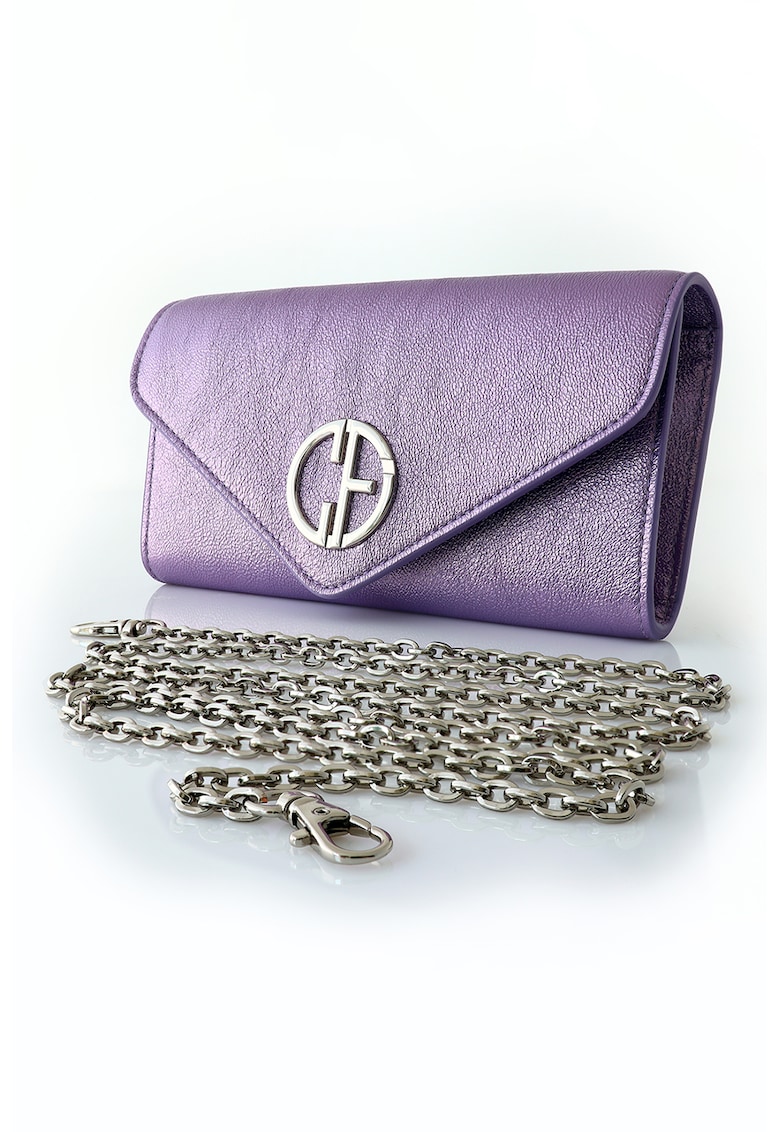 Geanta plic din piele cu bareta din lant - Culori diferite - Violet - 10.2 x 19.2 x 3.7 cm