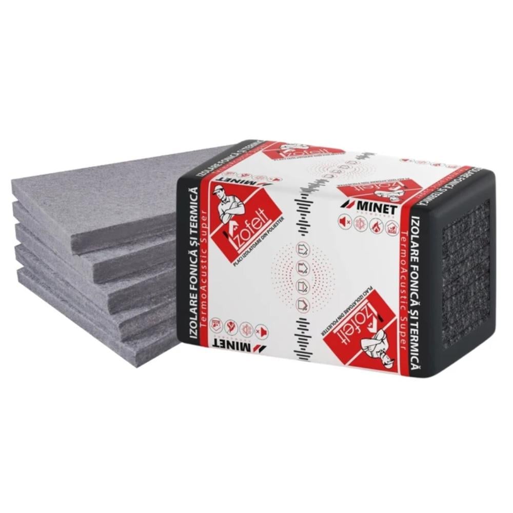 Placa fonoizolanta Izofelt TermoAcustic, izolare fonica / termica, poliester, 1000 x 600 x 50 mm, 12 placi