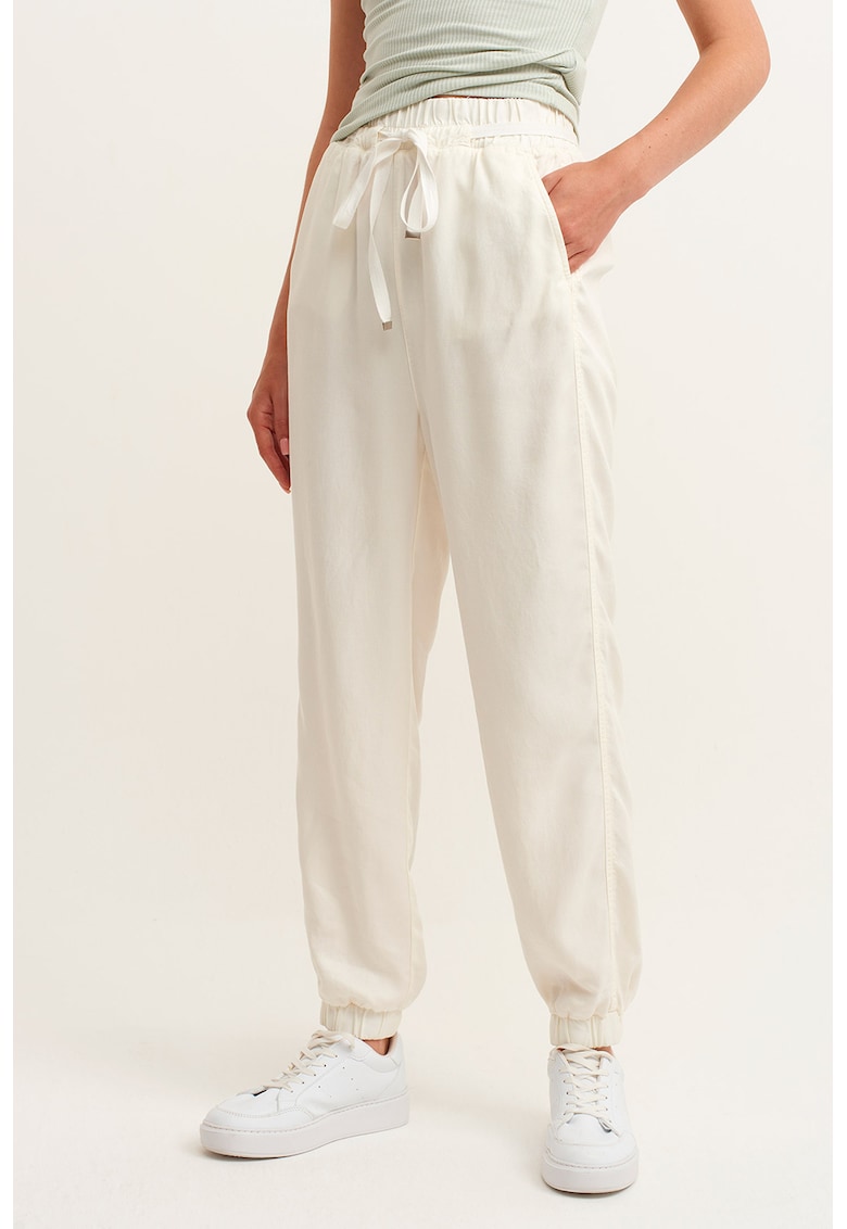 Pantaloni de trening cu talie inalta - Alb fildes