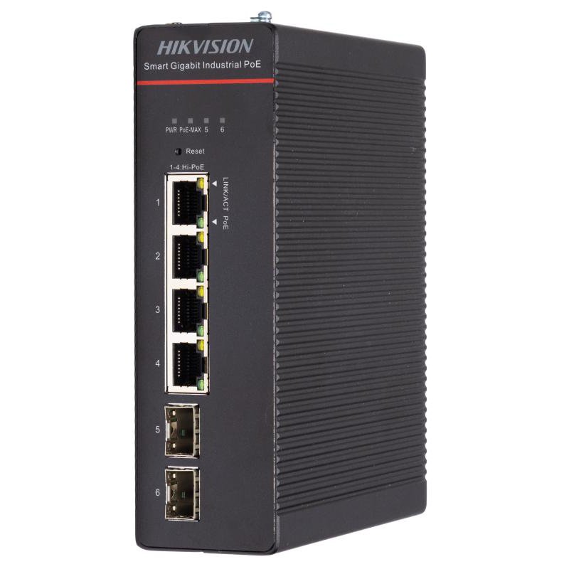 Switch pentru mediu industrial Hikvision DS-3T1506HP-SI-4P2F, 4 porturi, PoE
