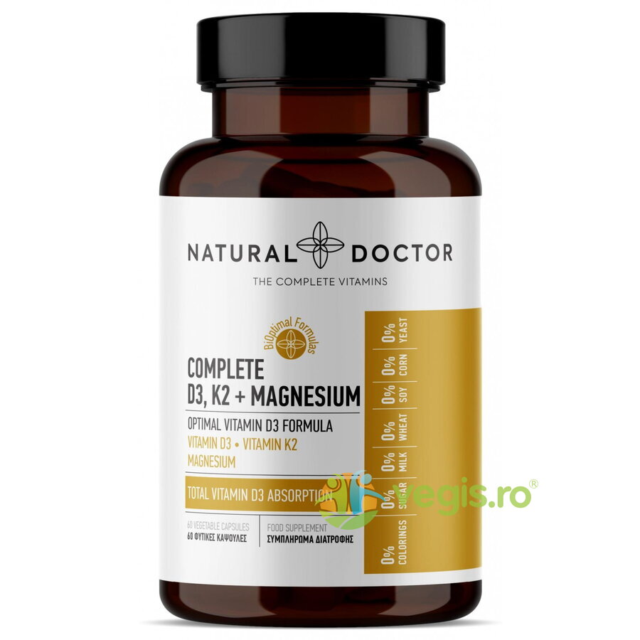 Complete D3, K2 + Magnesium Absorbtie Totala a Vitaminei D3 60cps
