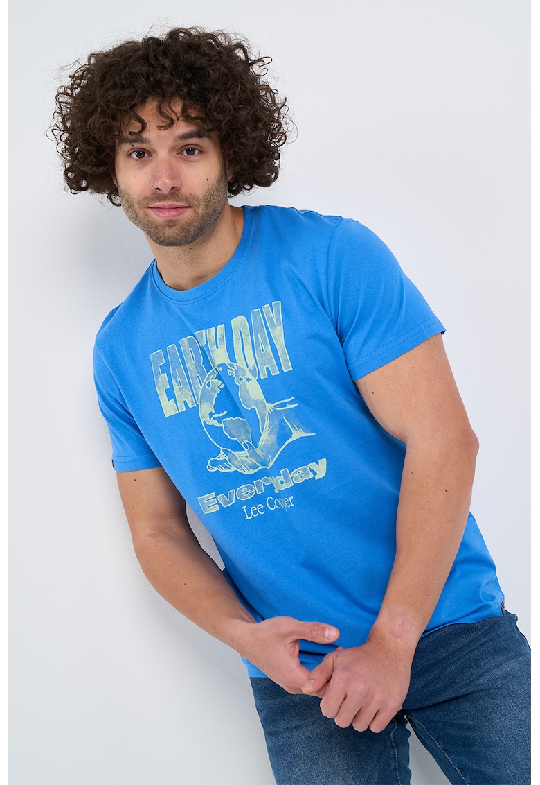Oferte la Tricou cu imprimeu si decolteu la baza gatului - Albastru royal