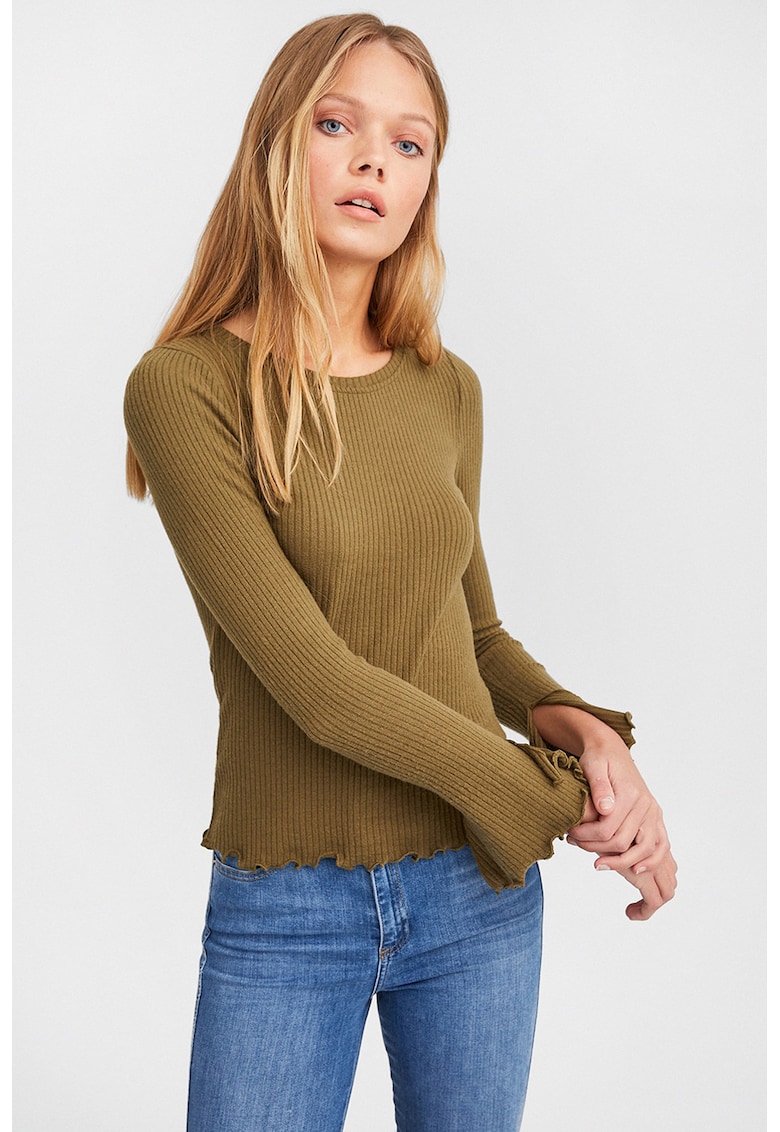 Bluza striata cu terminatie valurita - Verde masliniu