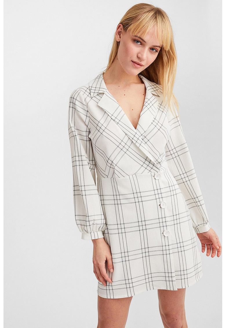 Rochie scurta cu model in carouri - Negru/Alb murdar