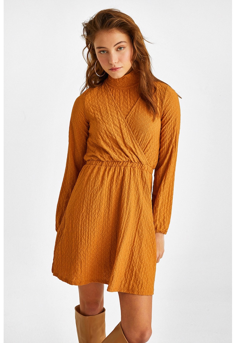 Rochie mini cu decolteu in V - Portocaliu persan