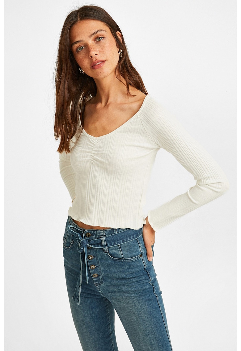 Pulover crop tricotat fin - Alb