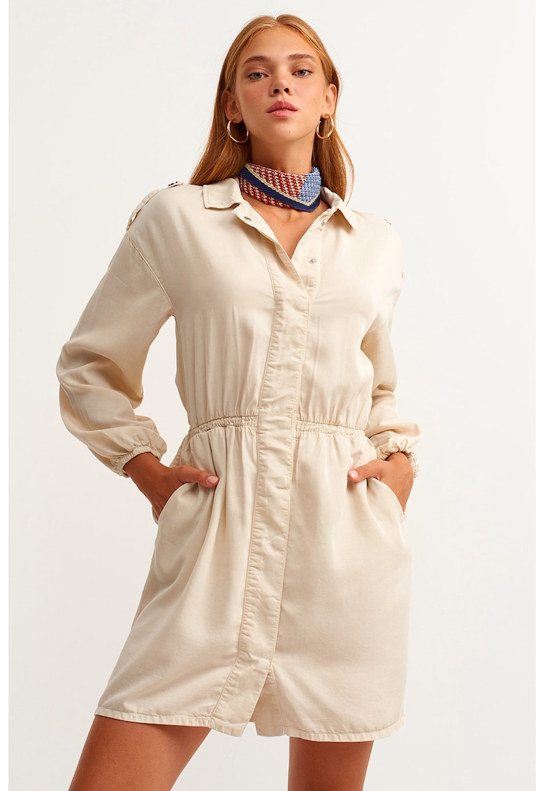 Rochie-camasa cu maneci lungi - Alb fildes