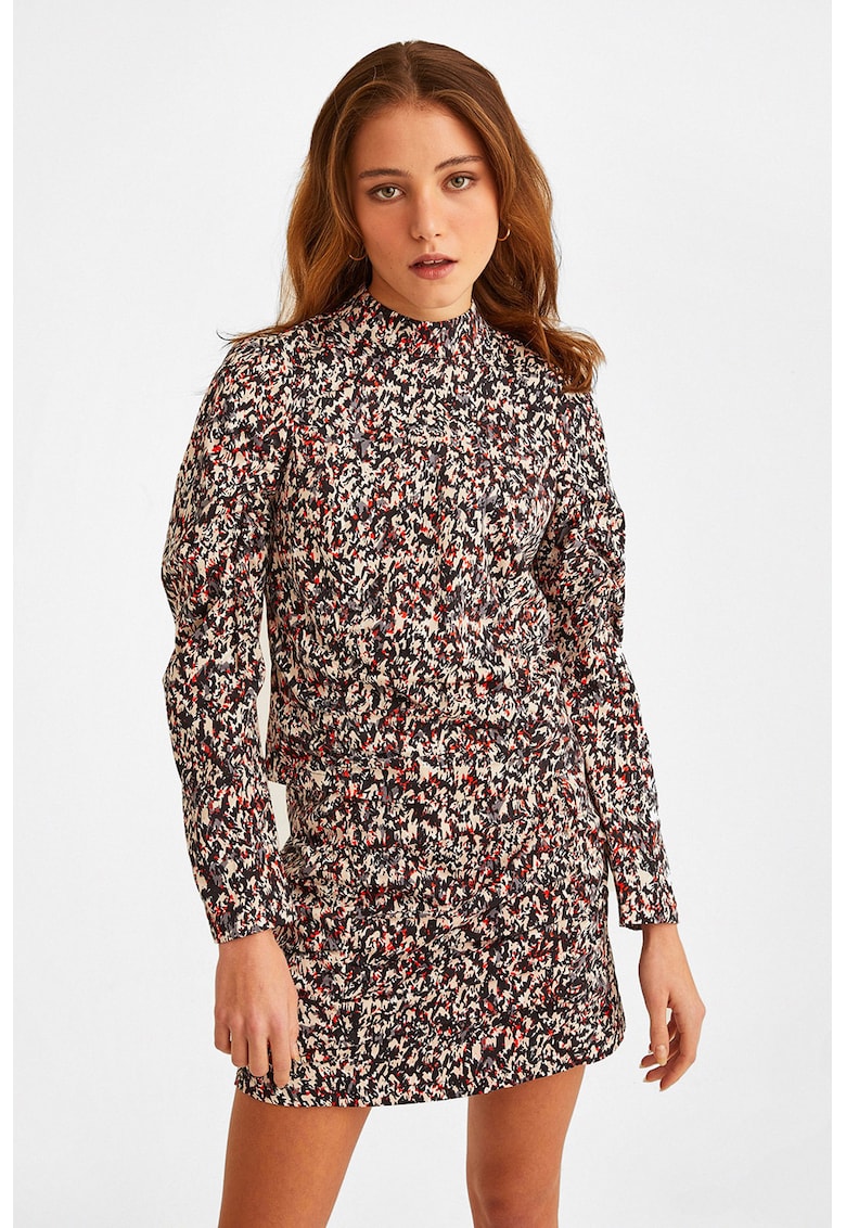 Bluza cu model si guler scurt - Negru/Rosu vermillion/Crem