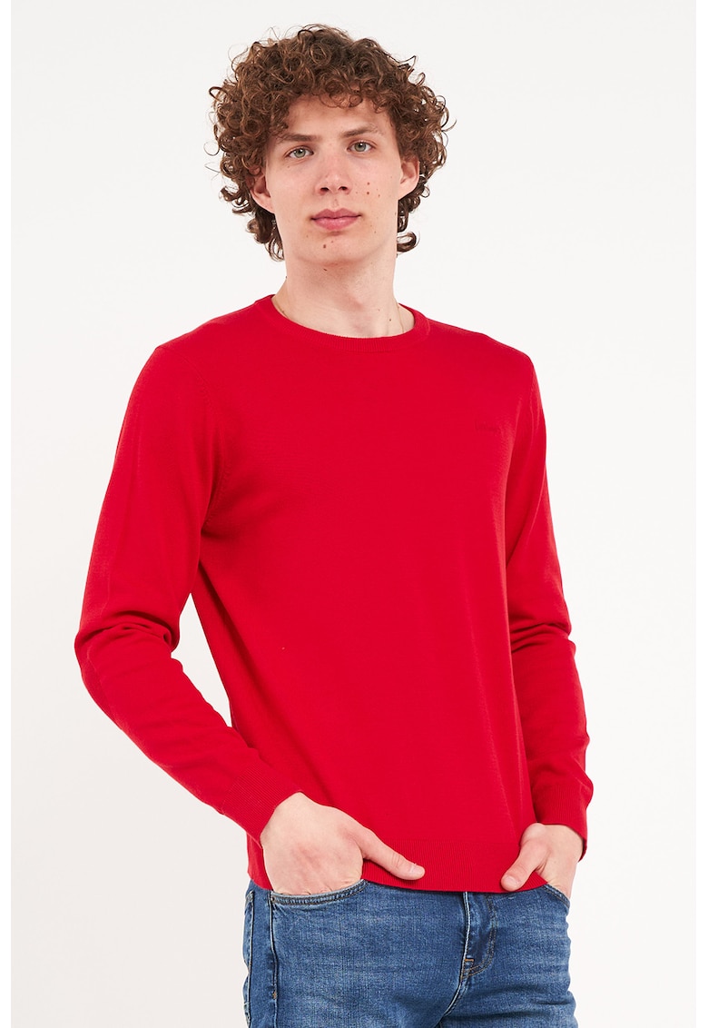 Pulover din tricot fin cu decolteu la baza gatului - Rosu