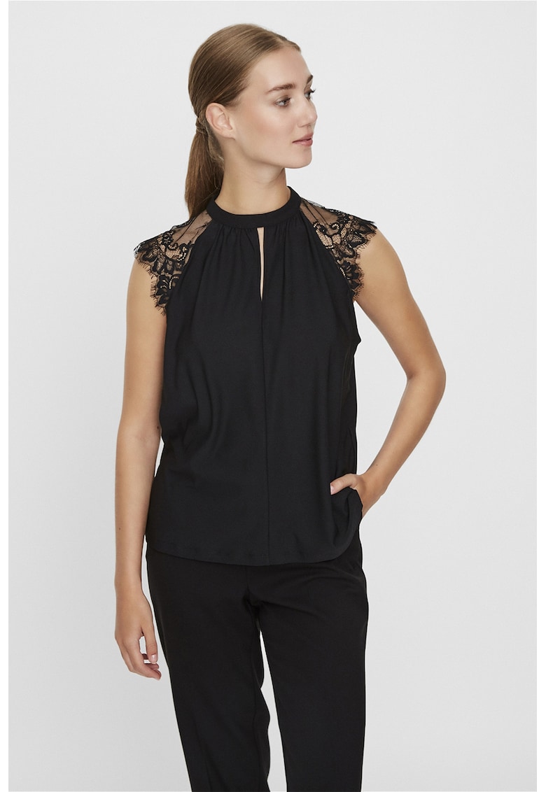Bluza cu maneci de dantela - Negru