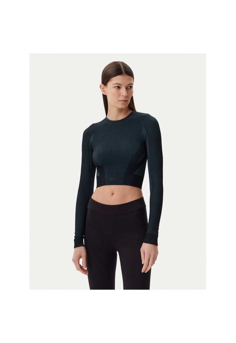Bluza sport dama -  LS Crop 118570 - negru - 72% nylon - 28% elastan