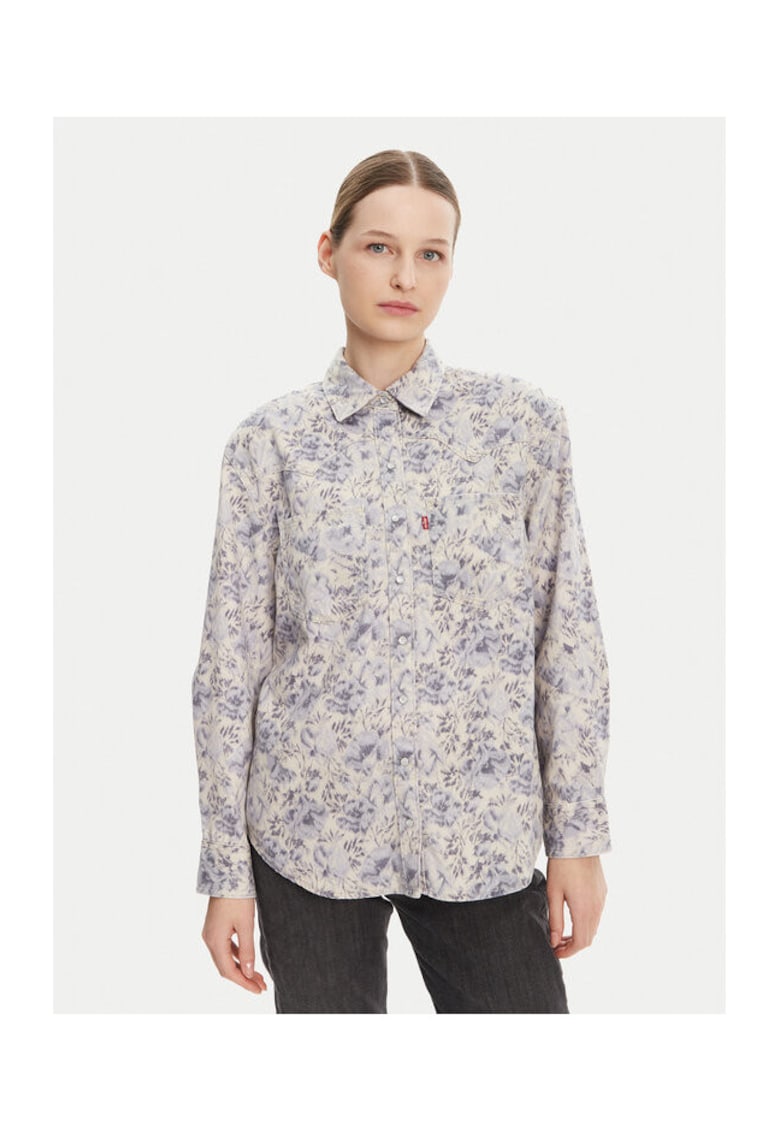 Camasa dama -  A7244-0051 - bumbac - model floral - alb/albastru
