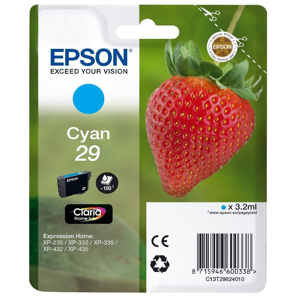 Toner  T29 C13T29824010 Cyan, 180 pagini