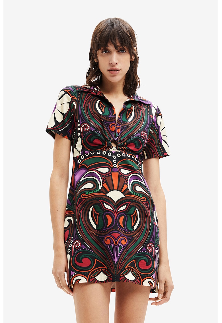 Oferte la Rochie cu imprimeu si guler ascutit - Multicolor
