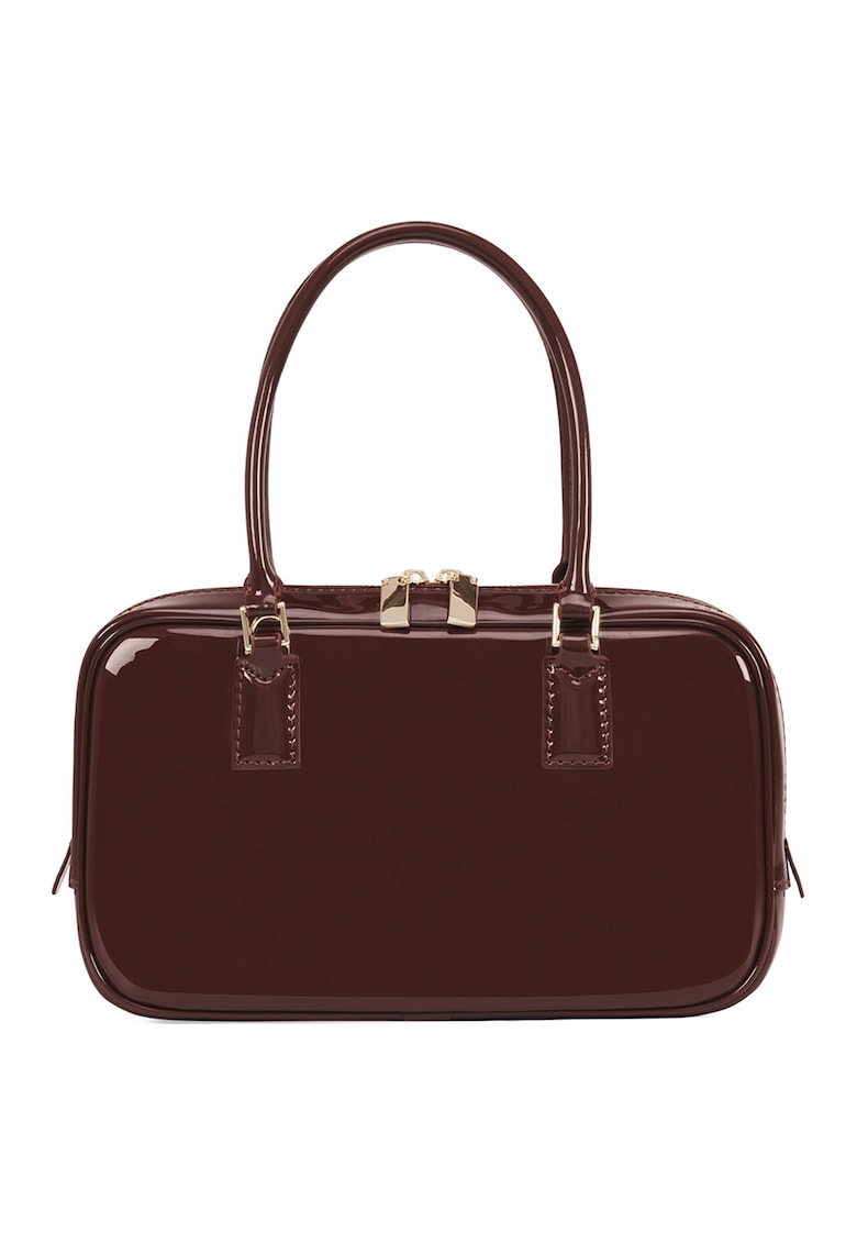 Geanta din piele lacuita cu maner - Maro cognac