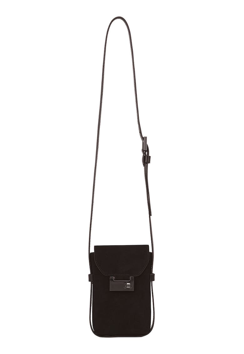 Geanta crossbody din piele intoarsa - Negru