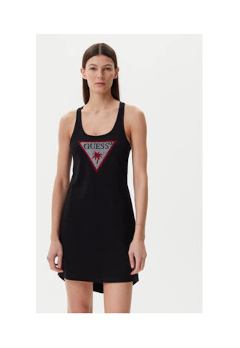 Rochie-tricou fara maneci - cu logo - negru