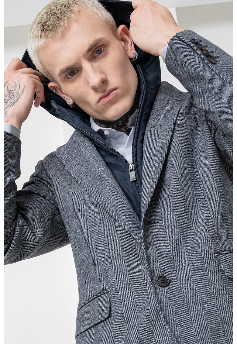 Sacou slim-fit din amestec de lana - Gri melange/Bleumarin