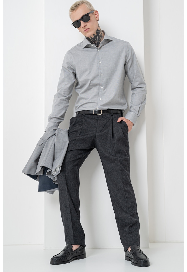 Pantaloni eleganti din lana cu pensa - Negru stins