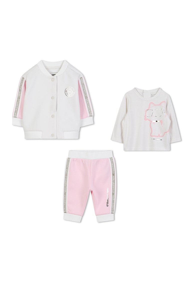 Set de jacheta bomber - bluza si pantaloni - Alb murdar/Roz