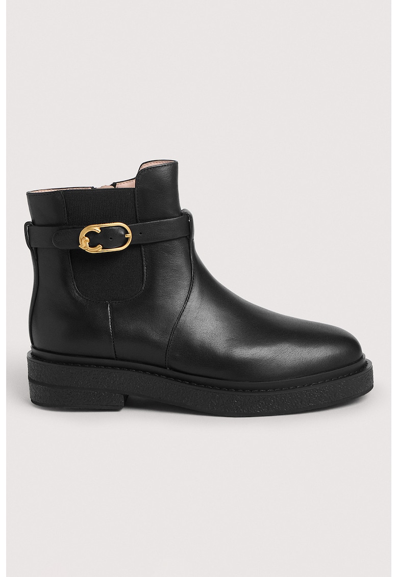 Ghete din piele cu bareta decorativa - Negru