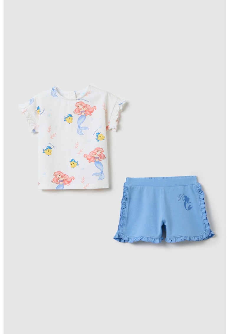 Set de pantaloni scurti si tricou The Little Mermaid - Alb/Coral/Albastru