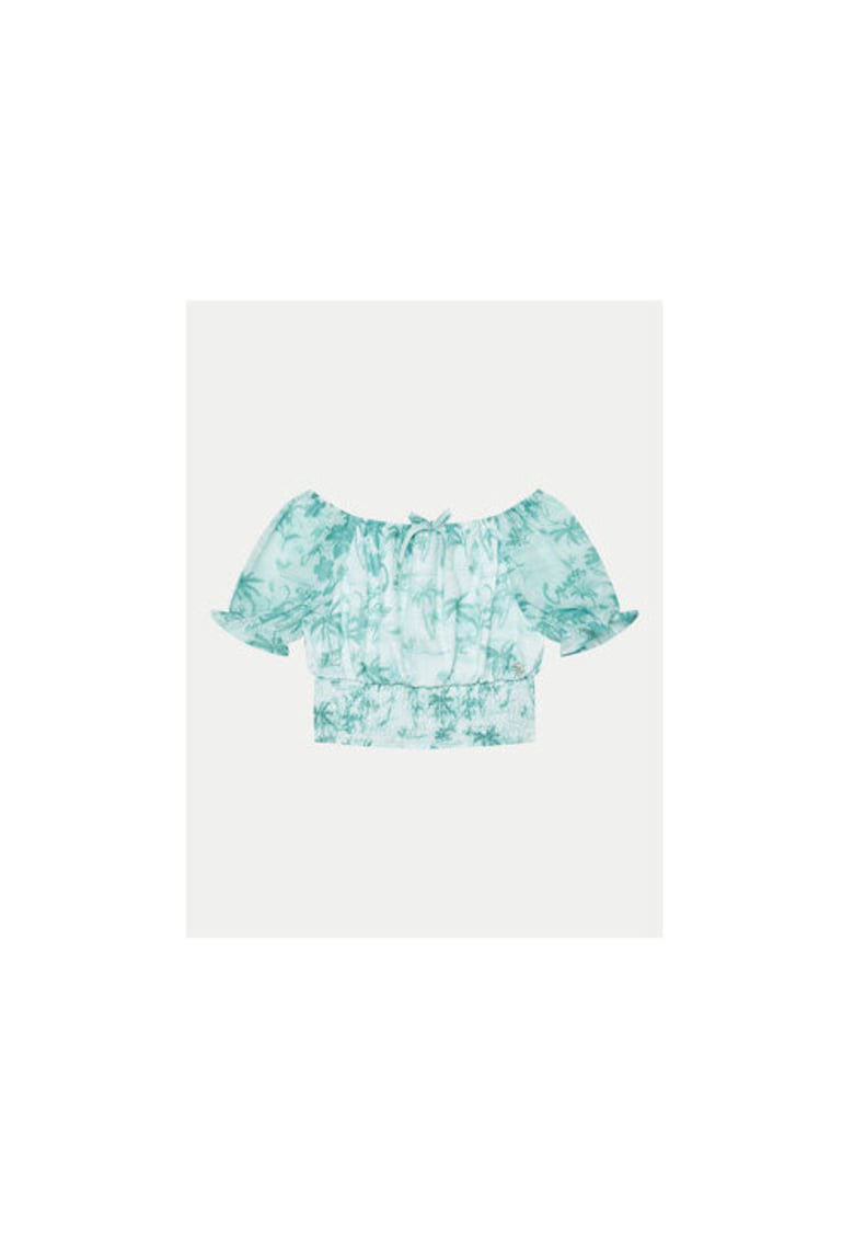 Bluza cu model tropical - Alb/Verde menta