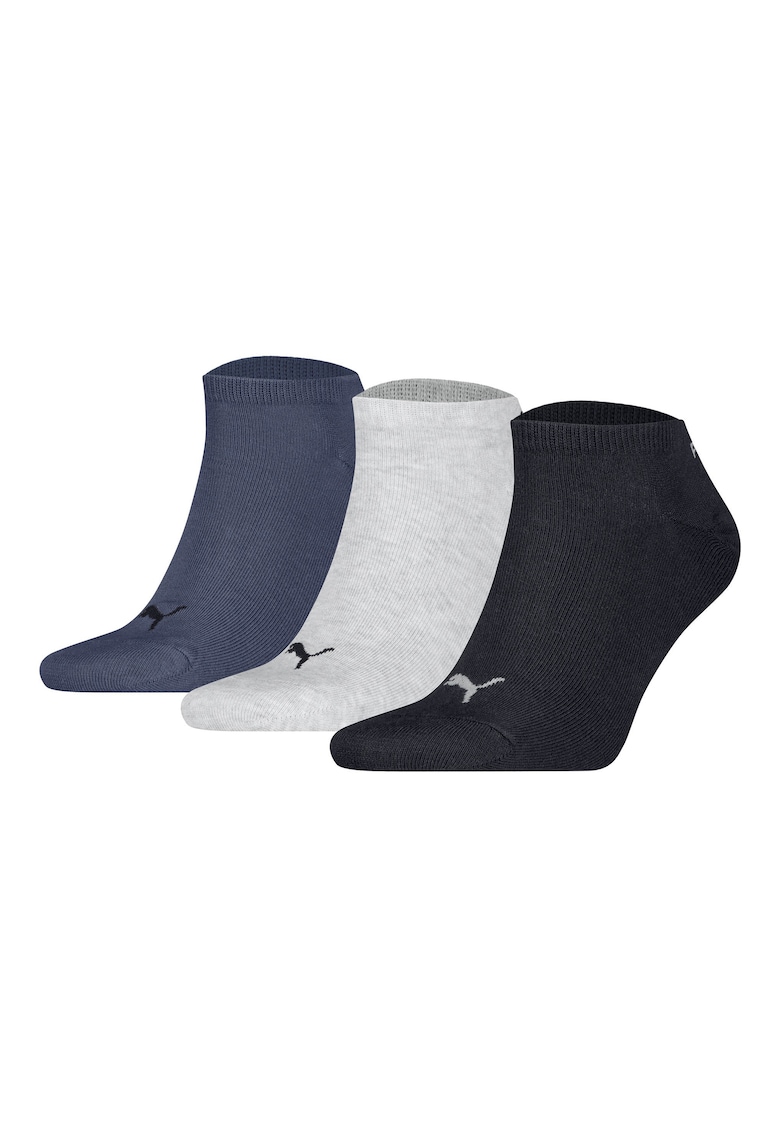 Set de sosete unisex pana la glezna cu imprimeu logo - 3 perechi - Gri/Albastru