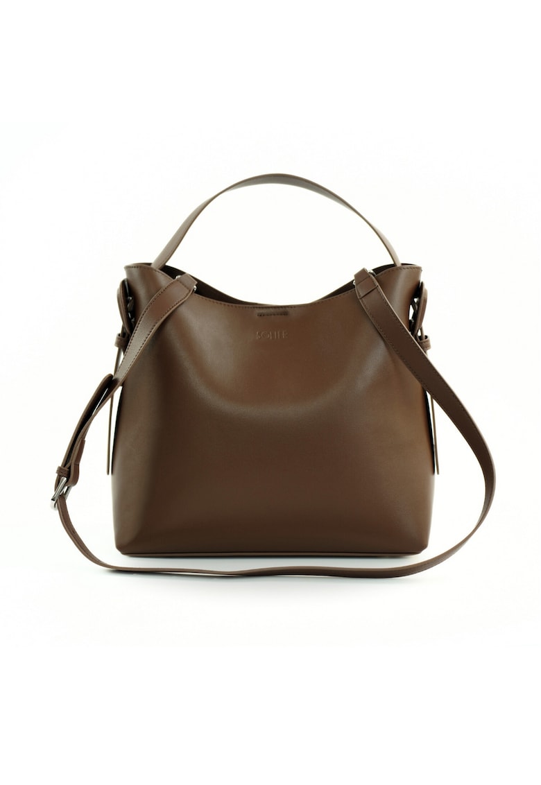 Geanta dama din piele  FL44 - format A4 - cu catarama - curea reglabila - de mana sau umar - eleganta si practica - Maro inchis - 31 x 27 x 13 CM