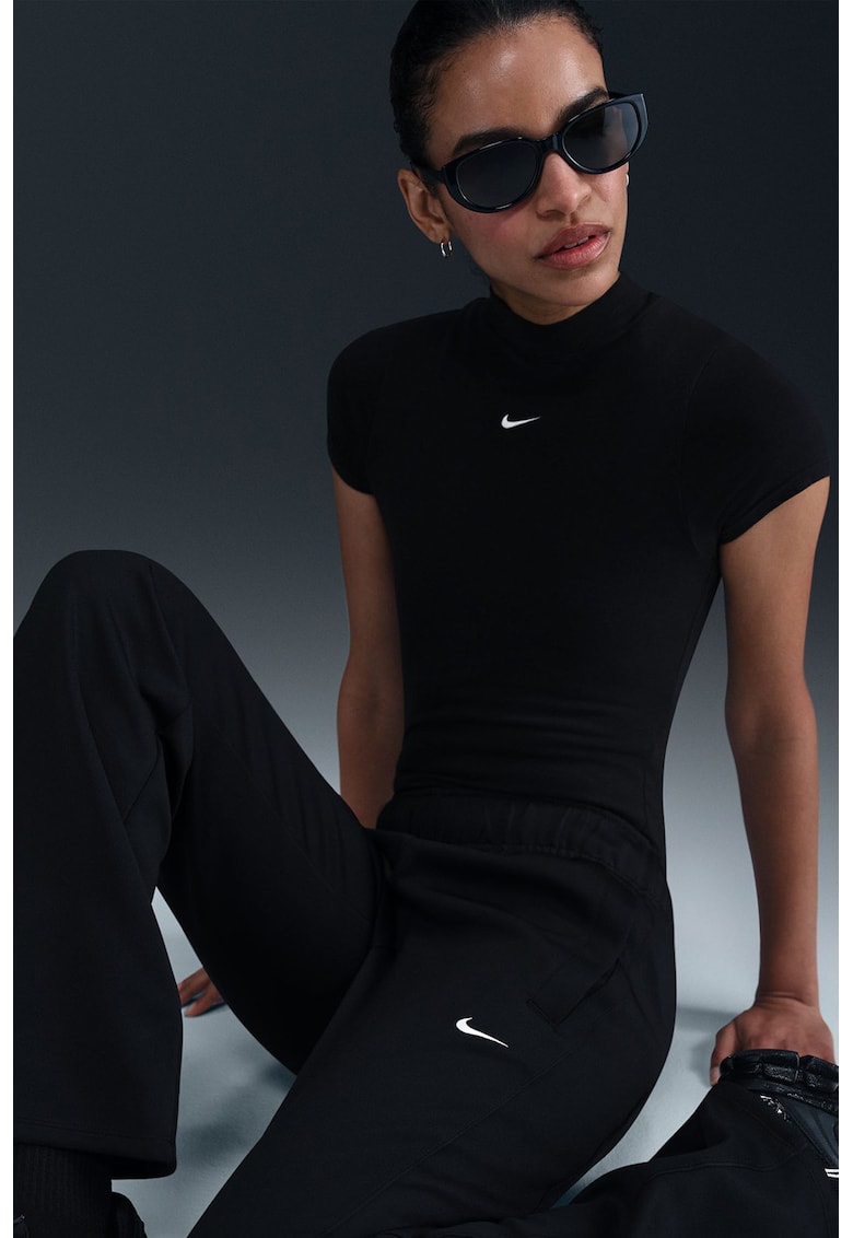Pantaloni cu croiala ampla si logo - Negru