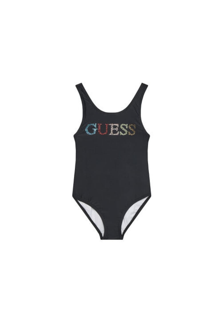 Costum de baie intreg cu logo pe piept - Negru