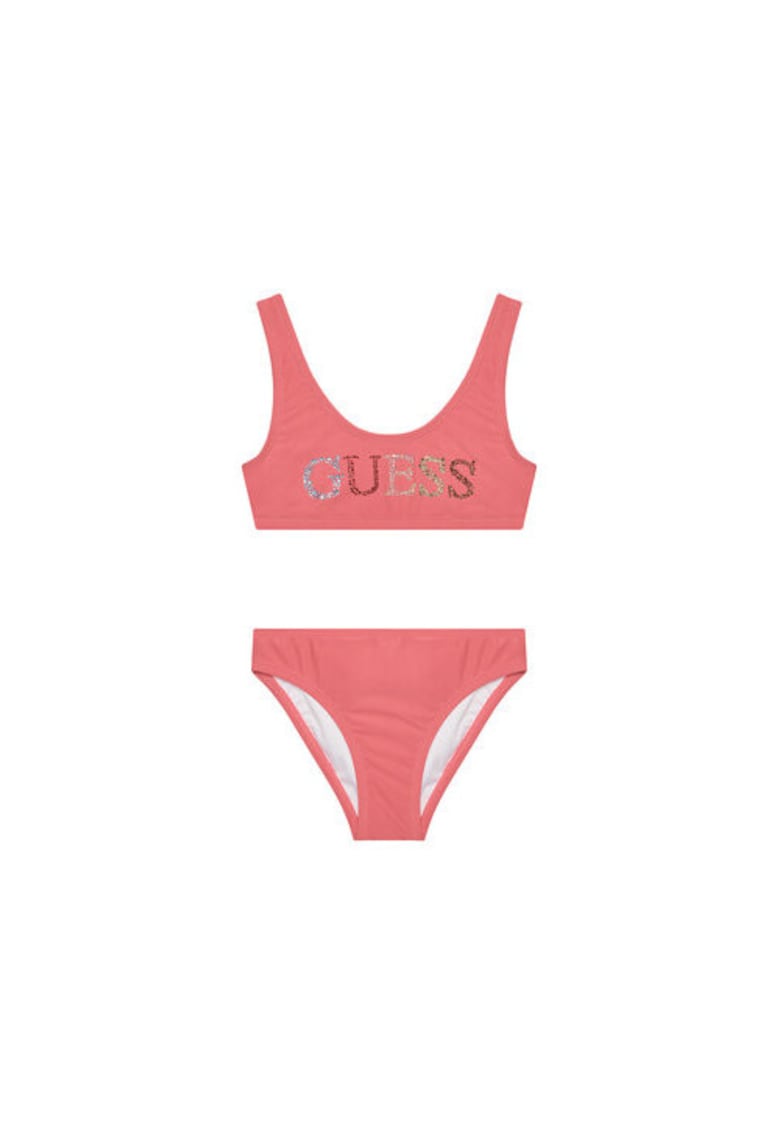 Costum de baie din doua piese cu logo - Roz somon